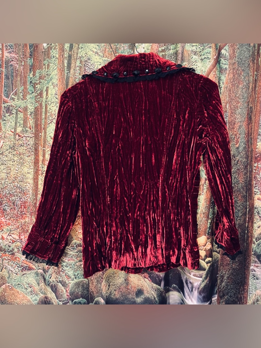 Y2K Alberto Malaki Burgundy Red Crushed Velvet Embellished Blazer boho XS - Picture 5 of 8